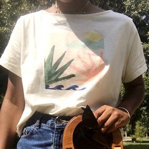 Madewell Crop Cream Beige T-shirt with Graphic